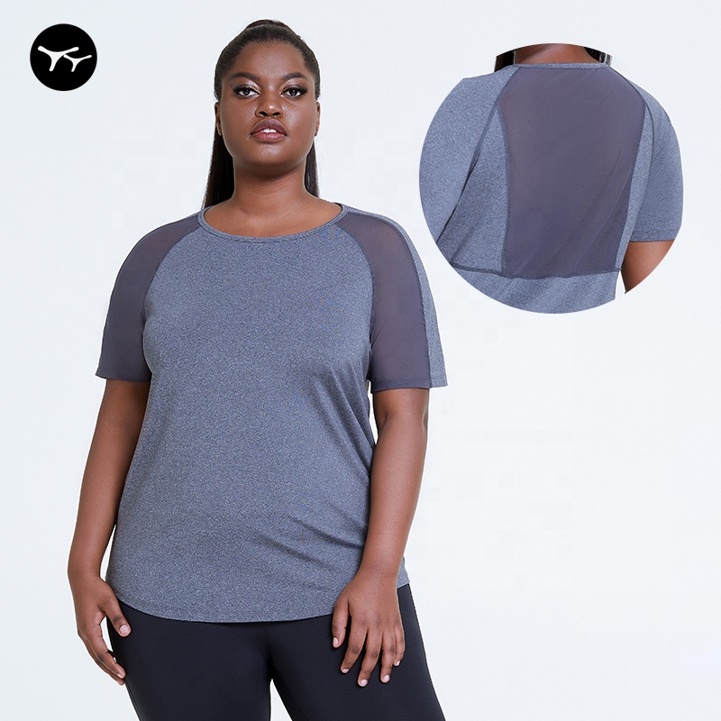 Ready to Ship Low MOQ High Quality Yoga Gym Fitness Active Wear Top Workout Plus Size Clothing Women's plus size t-shirts