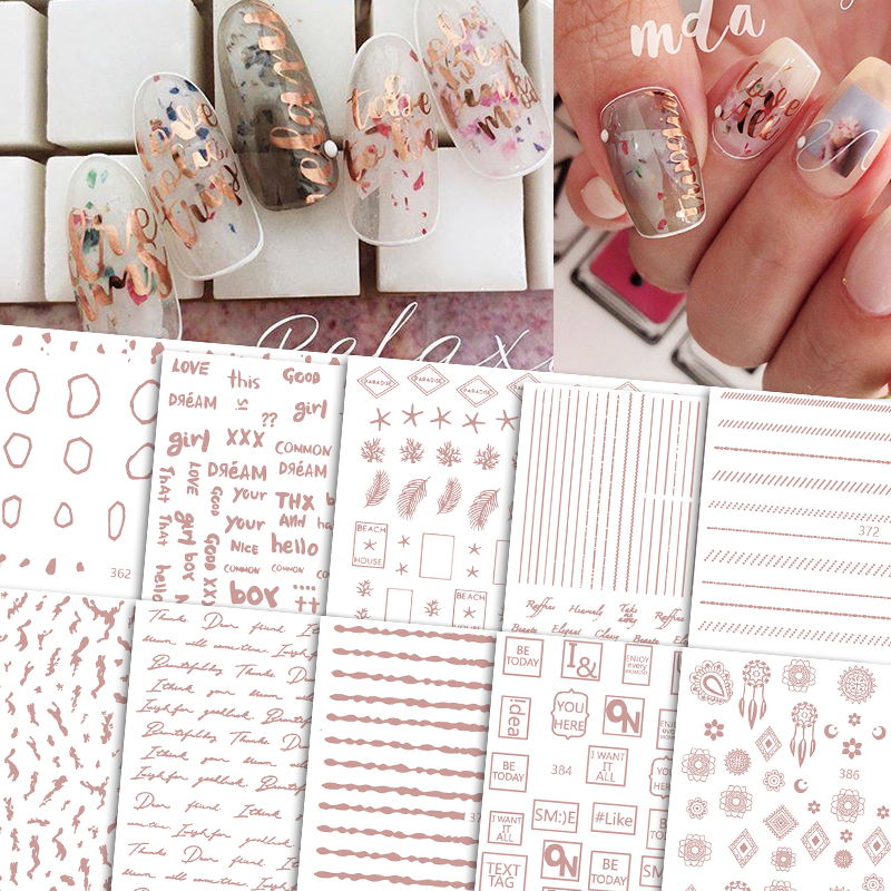 Custom 2d Nail Wraps Beauty Sticker rose gold various shape design Nail Sticker Art Nail Decoration Sticker