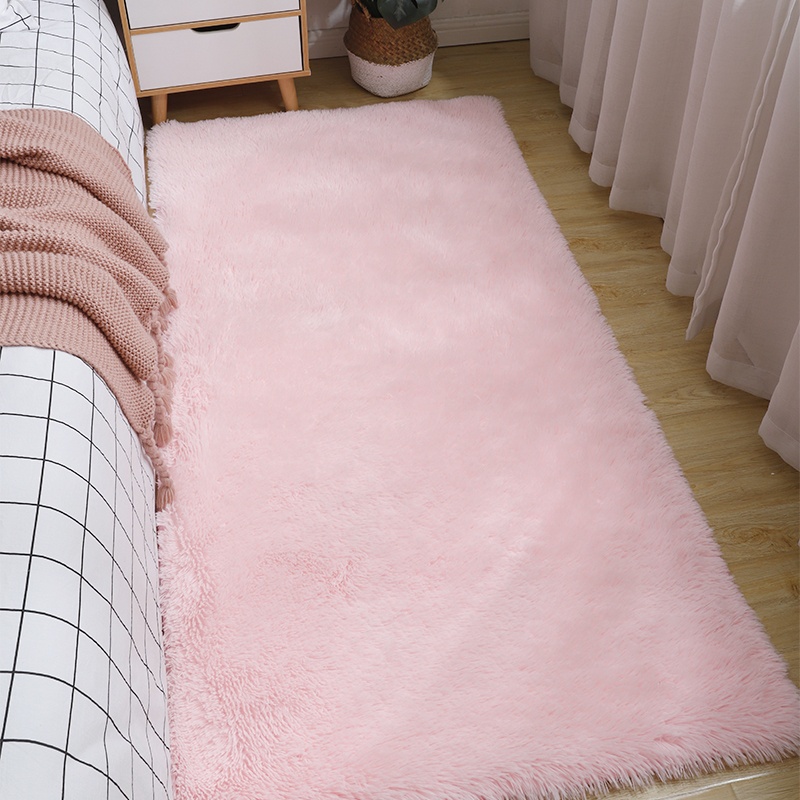 Household modern shaggy plush floor carpet pure color rugs bed side rugs