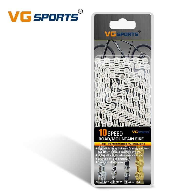 VG Sports Ultralight 10 Speed Bicycle Chain Bike Chain Half Hollow 116L Silver Mountain MTB Road Bike Chains