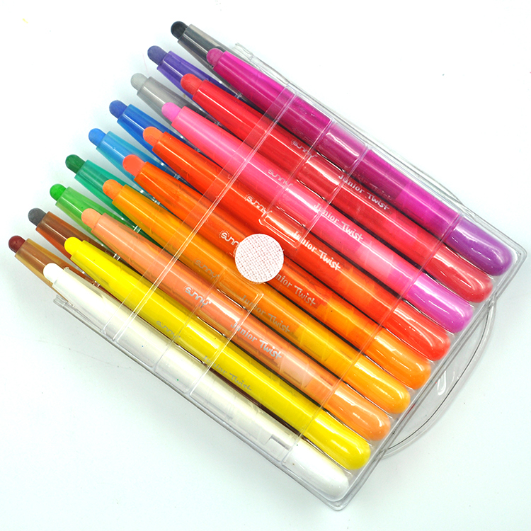 Kids Twist Plastic Crayon Non-Toxic In PP Box Multicolous Twist Up Crayons Painting
