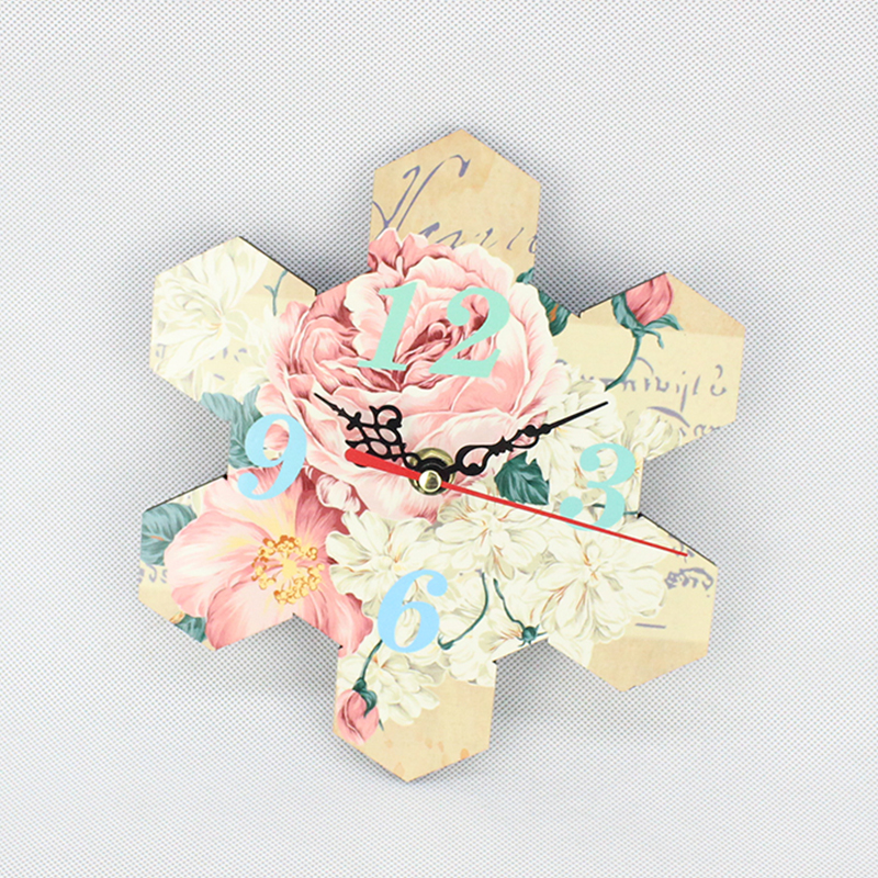 Customized Design Printable 5mm Fashion Flower Shape Heat Transfer Printing Sublimation MDF Blank Decorative Wall Clock
