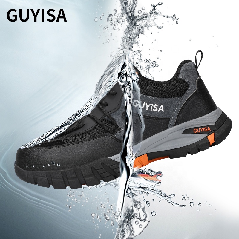 GUYISA-Outdoor Waterproof Safety Shoes, Microfiber Leather Upper, Wear-Resistant Rubber Sole, Steel Toe, work Shoes, Fashion