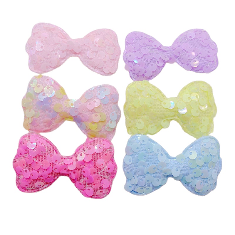 Glitter Paillette Cloth Bowknot Appliques Patches For DIY Headwear Bow Tie Hair Clips Decor Accessories