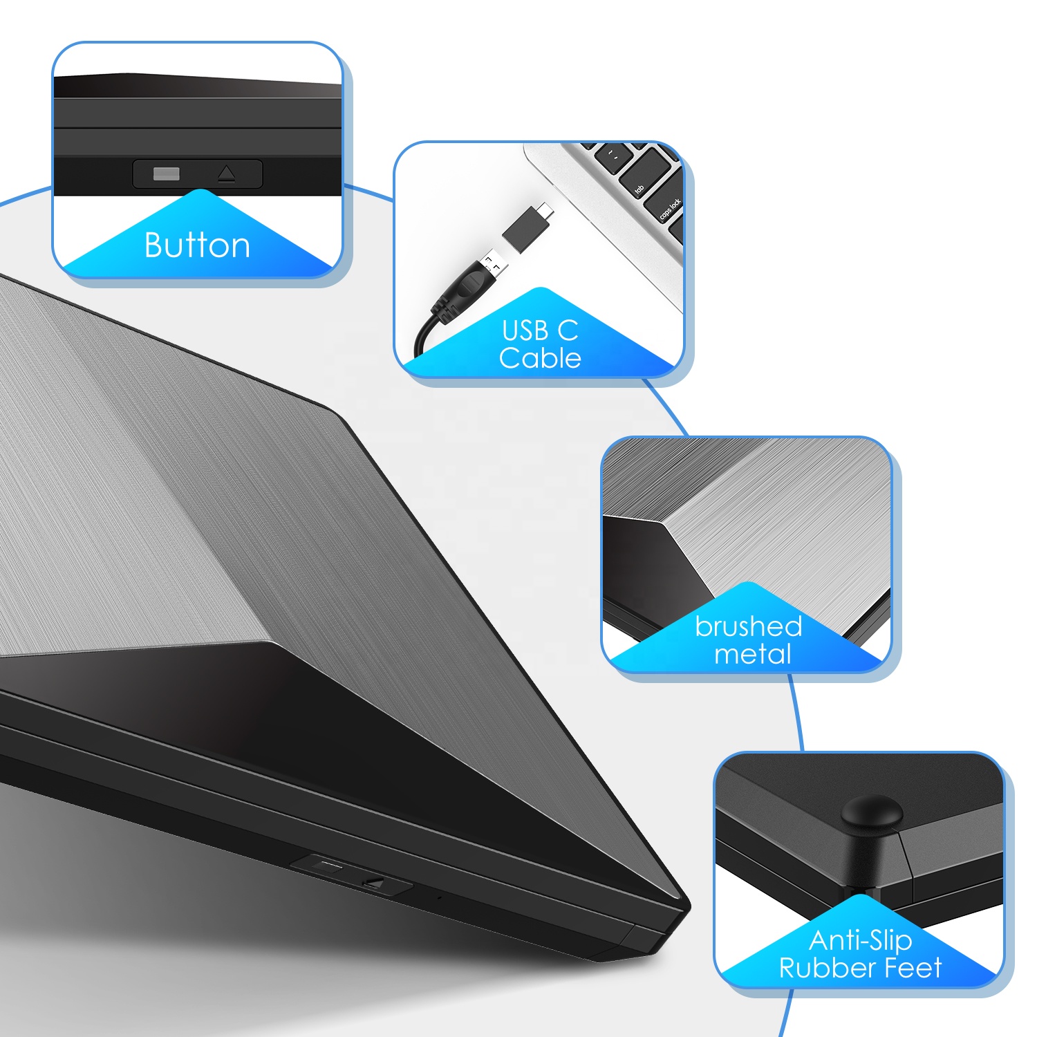Внешний DVD-привод USB 3,0, портативный привод CD/DVD +/-RW, тонкий DVD/CD ROM, перезаписывающее устройство, устройство, совместимое с ноутбуком, настольным ПК TYPE C