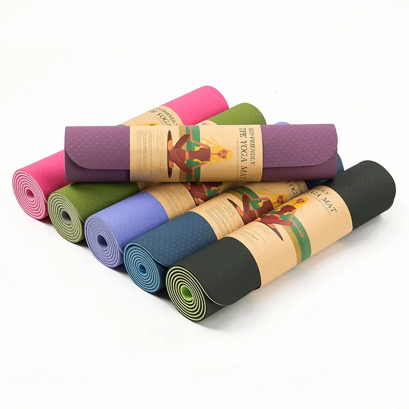 Custom Printed 6mm 8mm Thick TPE Yoga Mat with Carrying Strap For Excerse,Fitness and Yoga