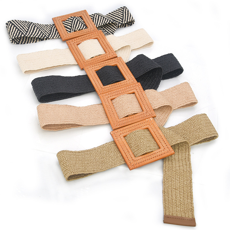 5 cm wide wood buckle waist seal all - match summer Bohemian holiday linen braided belt lady