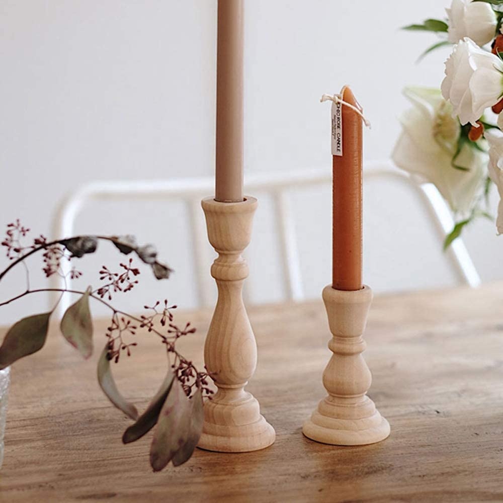 Wood Classic Craft Candlesticks Holders,Wood Home Decor Wooden Pillar Candlestick Holder, Candle