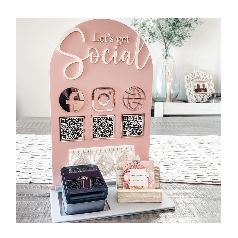 Oem Hairdressers Beautician Mirror Acrylic Qr Code Table Stand Google Social Media Acrylic Display Standee