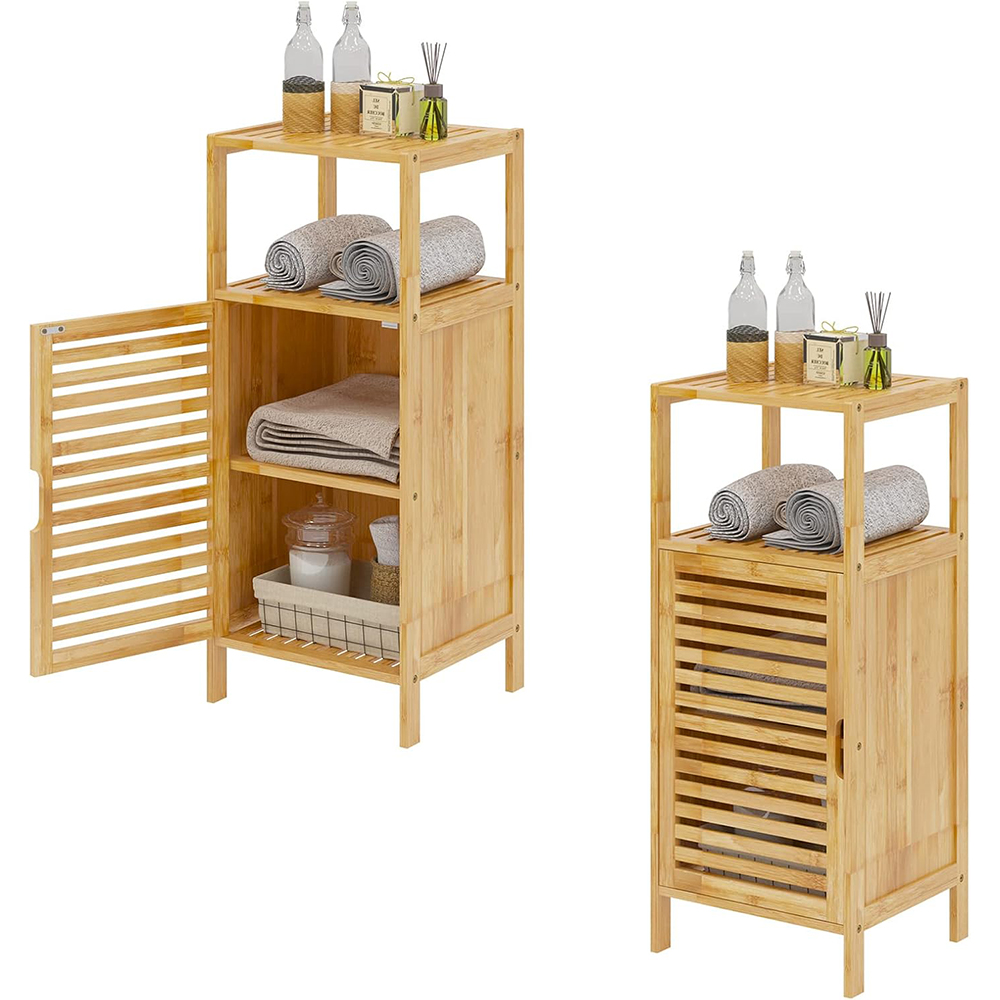 Bamboo Furniture Wooden Bathroom Cabinet With Shelf Free Standing Floor Bathroom Storage Cabinet Rack