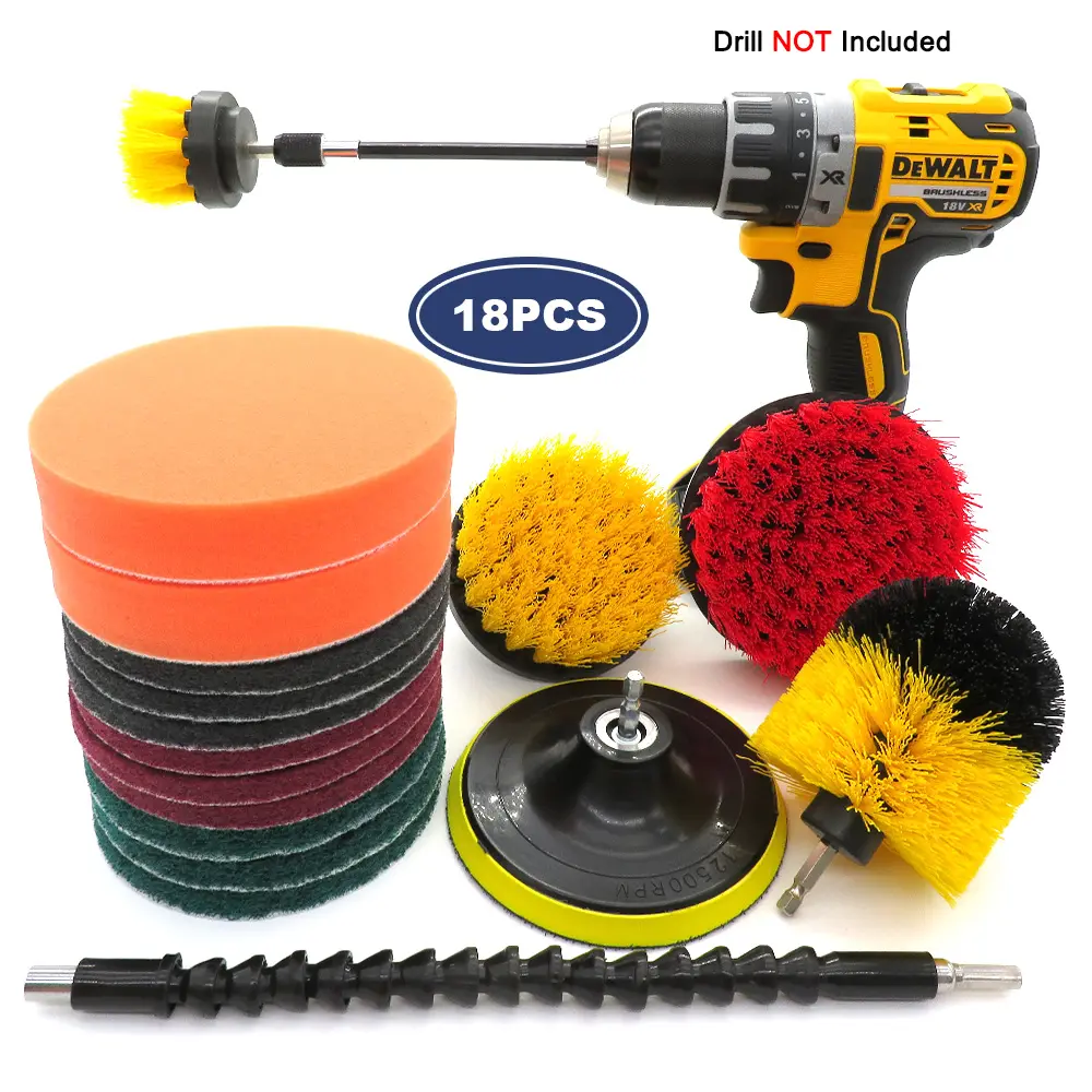 18pcs Power Drill Brush Sets All Purpose Scrubber Cleaning Kit for Kitchen/Bathroom/Car
