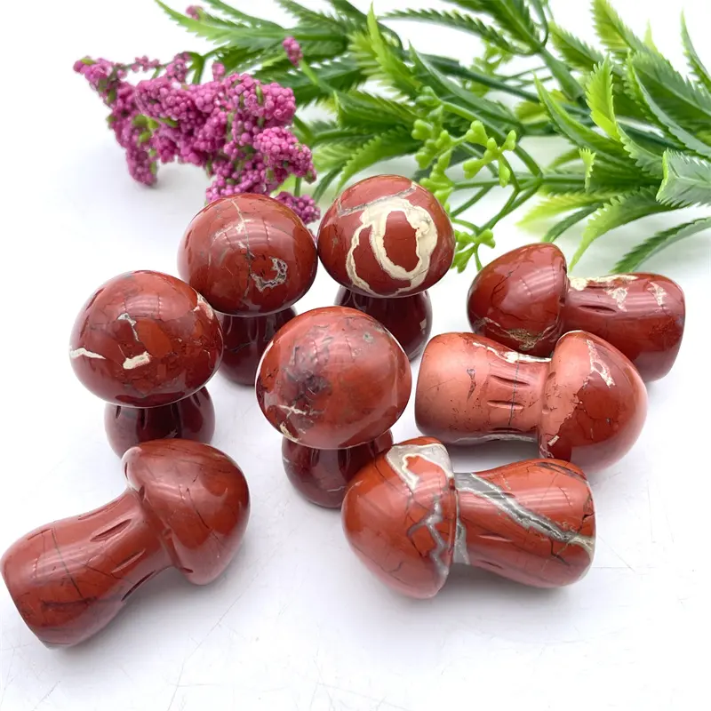 Wholesale Natural Hand Carved Stones Crystal mushroom healing red jasper mushroom  For Decoration