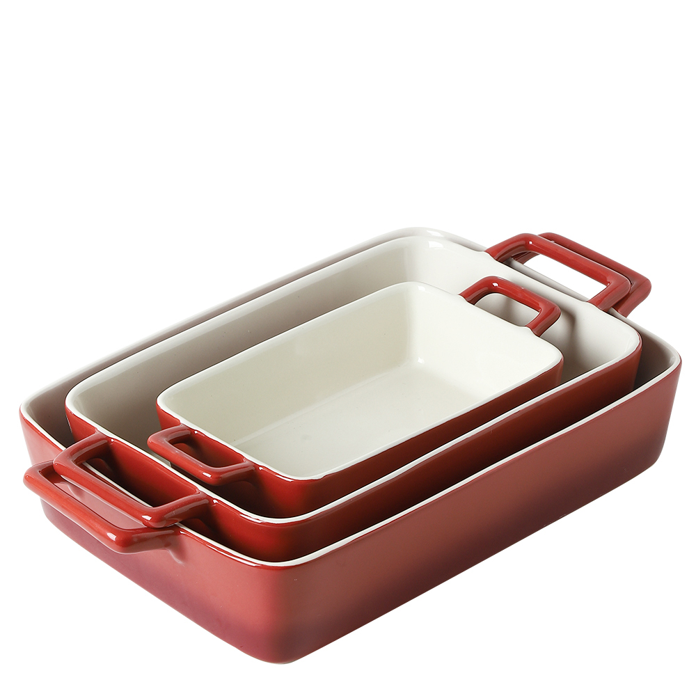 Hot Selling Ceramic Baking Dish with handle Rectangular Baking Pans for Cooking Bakeware Sets