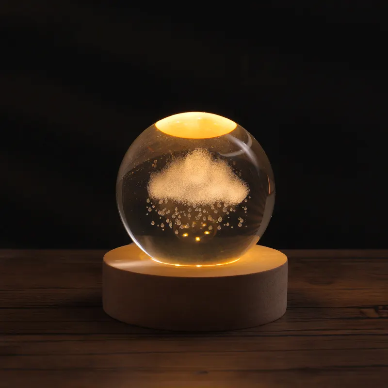 2023 New Stable 3D Art Crystal Ball Night Lamp Desktop Home Decor Luminous Crystal Ball Decoration Solar System Led Night Lights