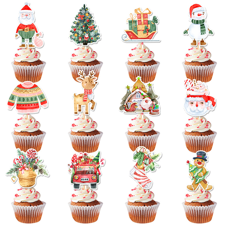 Hot Sell Christmas Tree Cake Topper Paper Cartoon Style Cake Insert Decoration Supplies