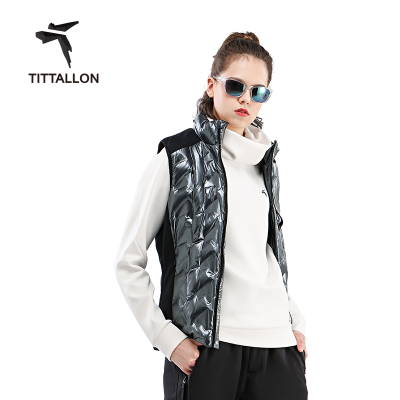 Brand New Windproof Fashion Shiny Women Down Vest with Low Price