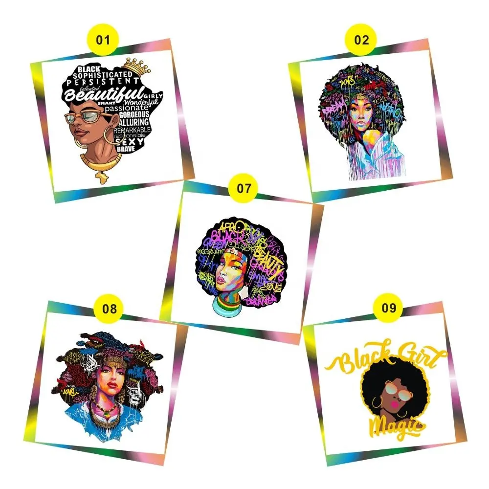 Free Shipping Printing Vinyl Afro Transfer Designs Available To Choice(5design/lot,5PCS/Design)