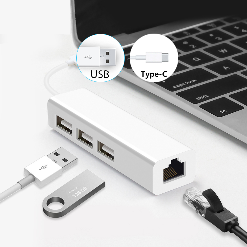 USB Ethernet с 3 портами USB-концентратор 2,0 RJ45 сетевая карта локальной сети к Ethernet-адаптеру для Mac iOS Android PC RTL8152 USB