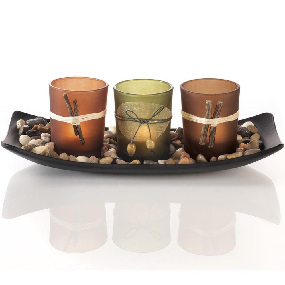 2021 Лидер продаж украшения дома камней и поднос из натурального candlescape комплект декоративный стеклянный подсвечник (Главная Кнопка + кнопка)