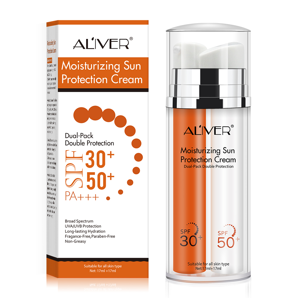 Двойной солнцезащитный крем ALIVER OEM ODM SPF 50 30, увлажняющий солнцезащитный крем от солнечных ожогов, натуральный солнцезащитный экран