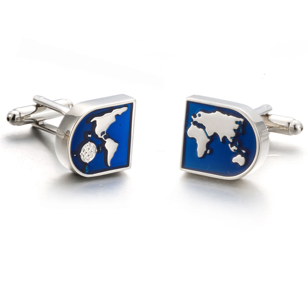 High Quality Environmental Protection Enamelled World Map Metal Copper Alloy Mens Button wholesale Cufflinks For Men