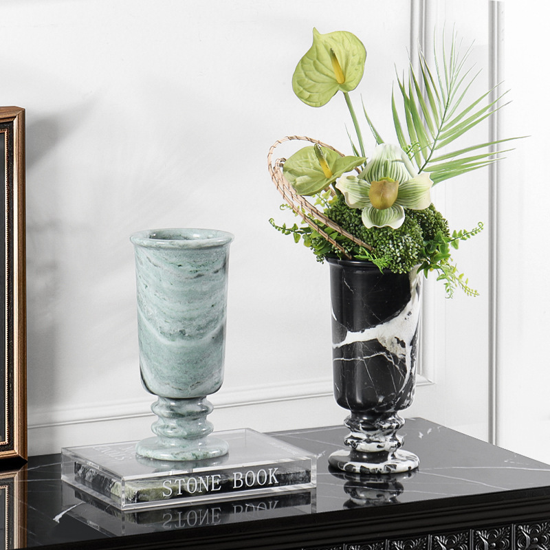 New Styles Tabletop Marble Stone Vases Special Wine-Shaped Vases for Flower Arrangement Decoration