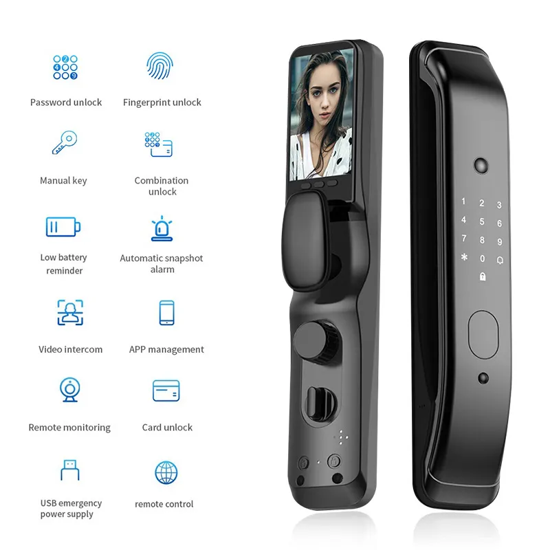 video camera smart lock tuya wifi remote fingerprint security digital code finger print smart camera lock