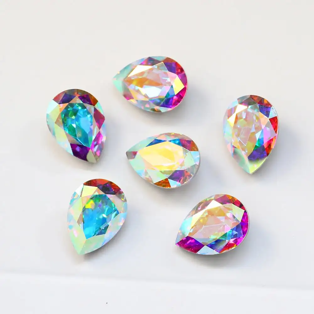 Wholesale Tear Drop Point Back Rhinestone AB Crystal beads Jewelry Making High-heeled Shoes Decoration and Bags Elements