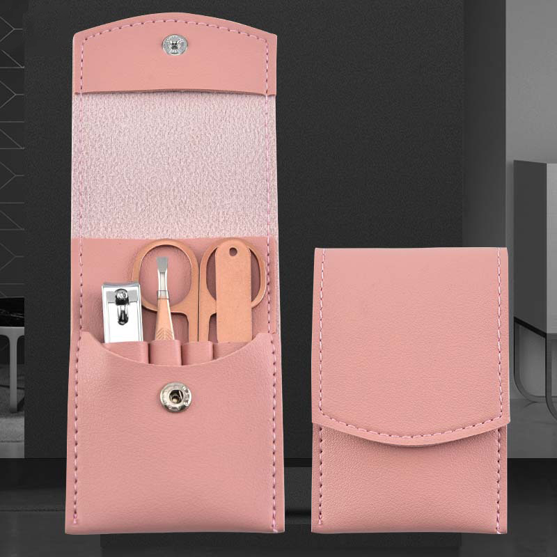 Rose Gold Manicure Set Nail Clippers Pedicure Kit -4 Pieces Stainless Steel Nail Care Tools with Portable Leather case