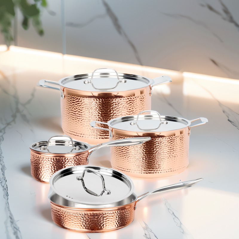 8 Pcs Non Stick Cooking Pots And Pans 3-layer Stainless Steel Copper Non-stick Cookware Pans Pots Set