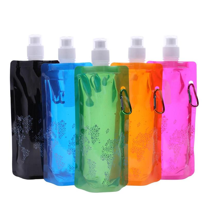 Free Sample 480ml Foldable Water Bottle Bag Collapsible Plastic Flexible Drinking Water In Plastic Storage Bag