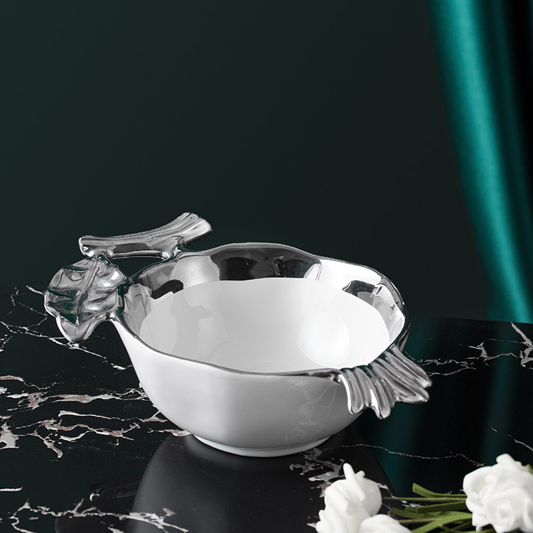White and silver japanese style home decoration ceramic dry fruit bowl for restaurant