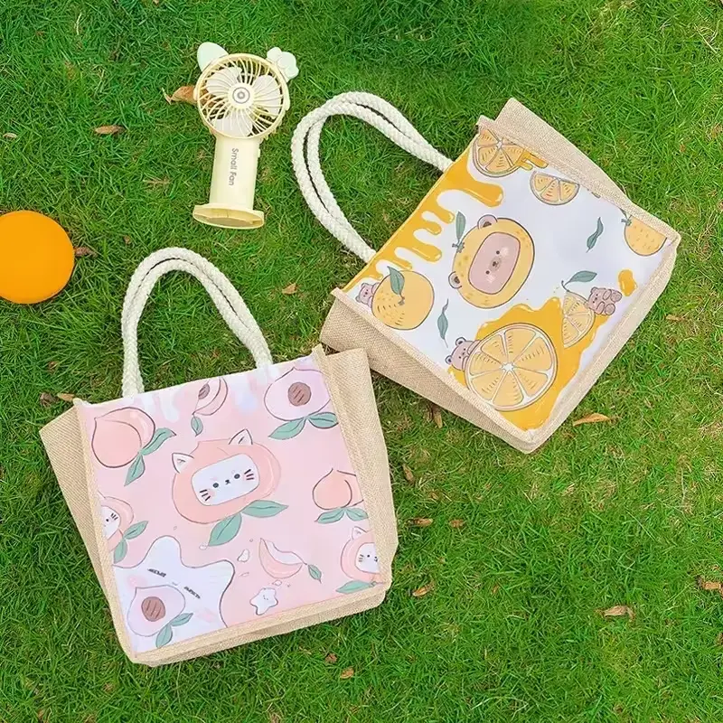 Wholesale NEW Design Reusable Shopping Waterproof 100% Unbleached Burlap Handles Jute Bag With Pocket