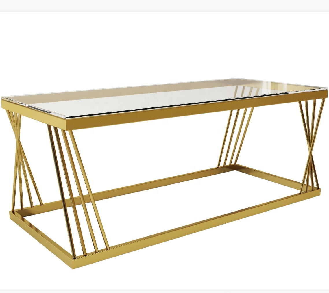 2020 living room fancy industrial coffee table nest table with stainless steel mental modern glass