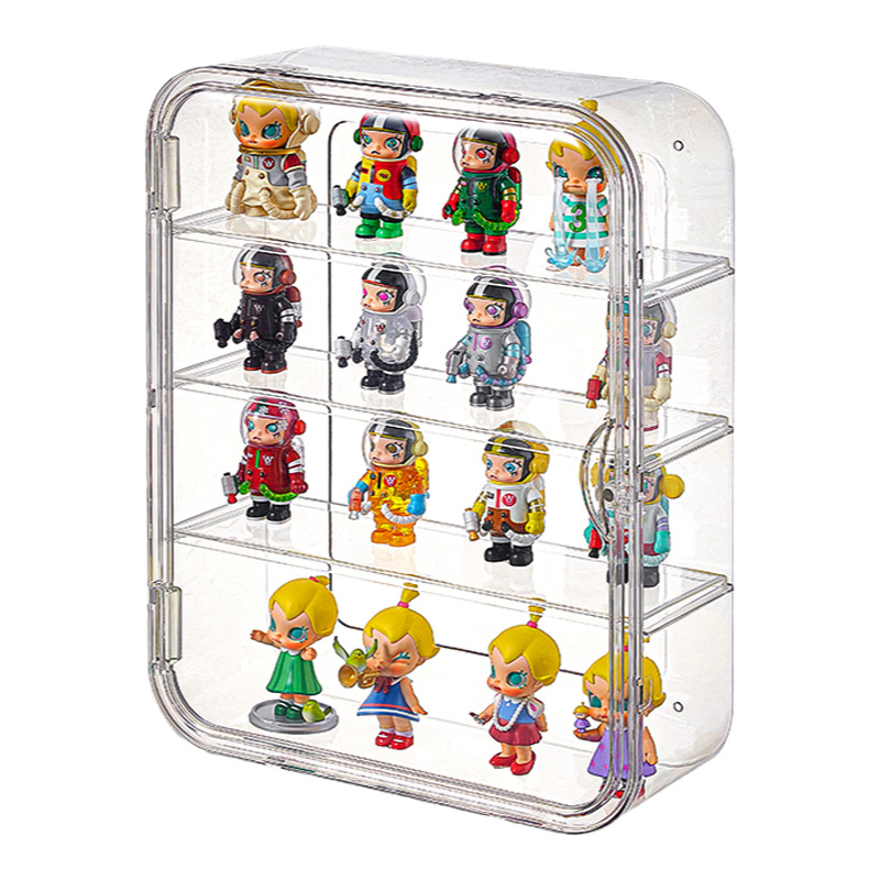 Dustproof protection display box for figures, collectibles plastic storage containers with magnetic door