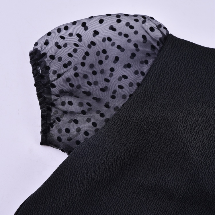 Custom Woven 100% Polyester Polka Dot Black Flocking Tulle Fabric for Garments