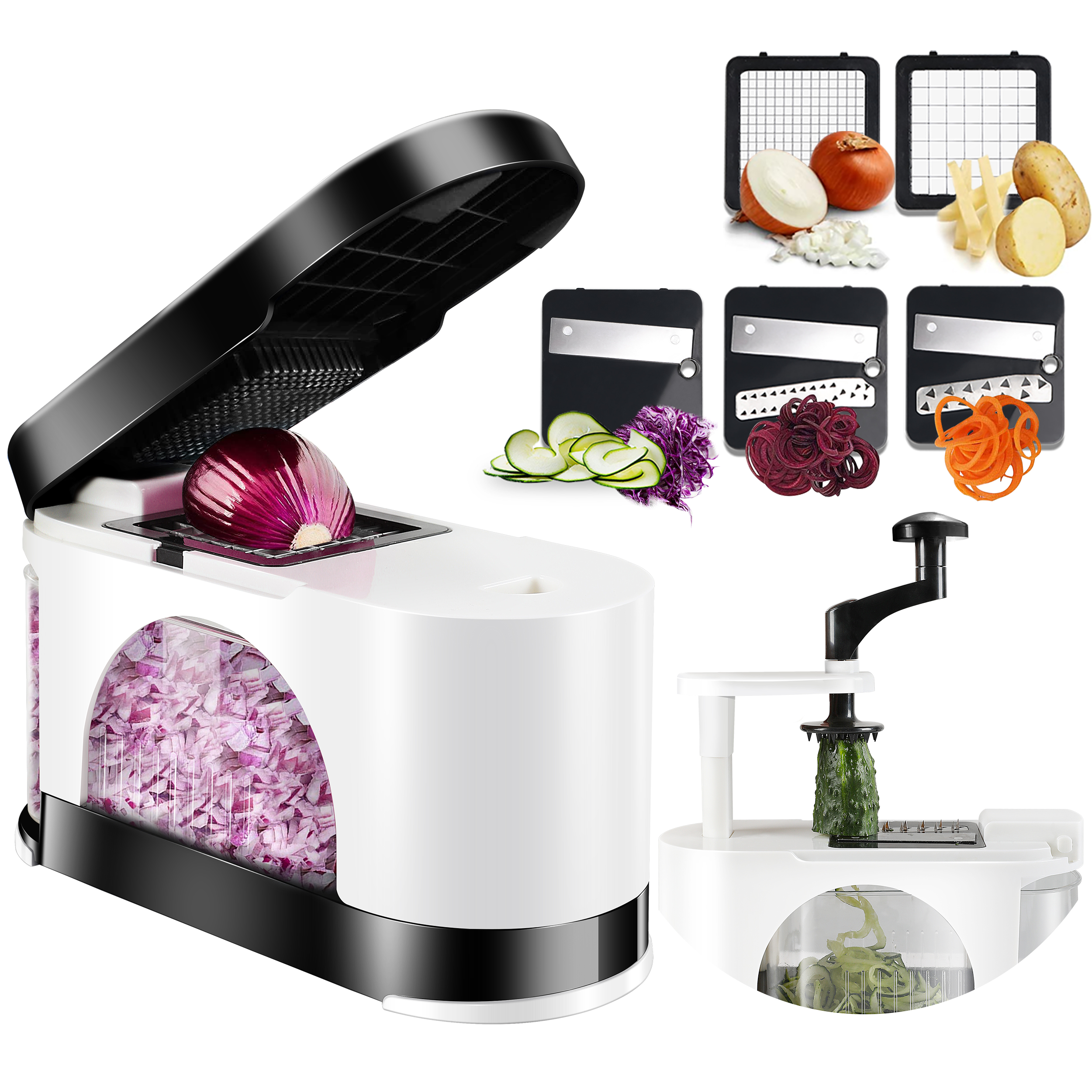 Измельчитель лезвие easace овощерезка Spiralizer нож для резки овощей, машина для нарезки лука измельчитель с контейнером Pro мульти овощи фрукты