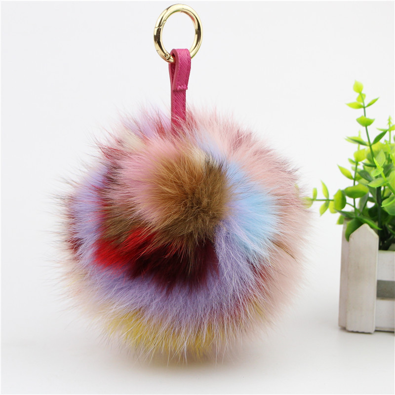 2021Trendy fox fur oversized colorful fur ball automobile hanging ornament keychain bag ornaments foreign trade style