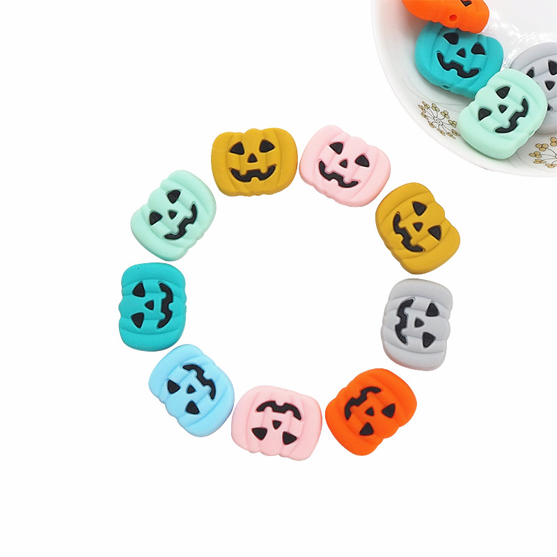 Good Selling Halloween Pumpkin Beads Bpa Free Soft Durability Baby Silicone Chew Beads