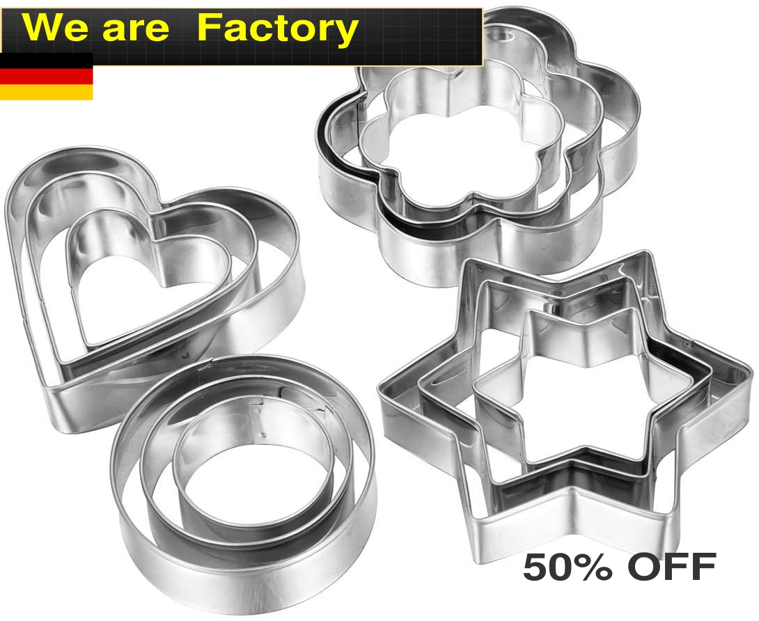 Docik 12 Piece Small Stainless Steel Cookie Cutter, Cake Vegetable Fruit Biscuit Cutters Molds Set