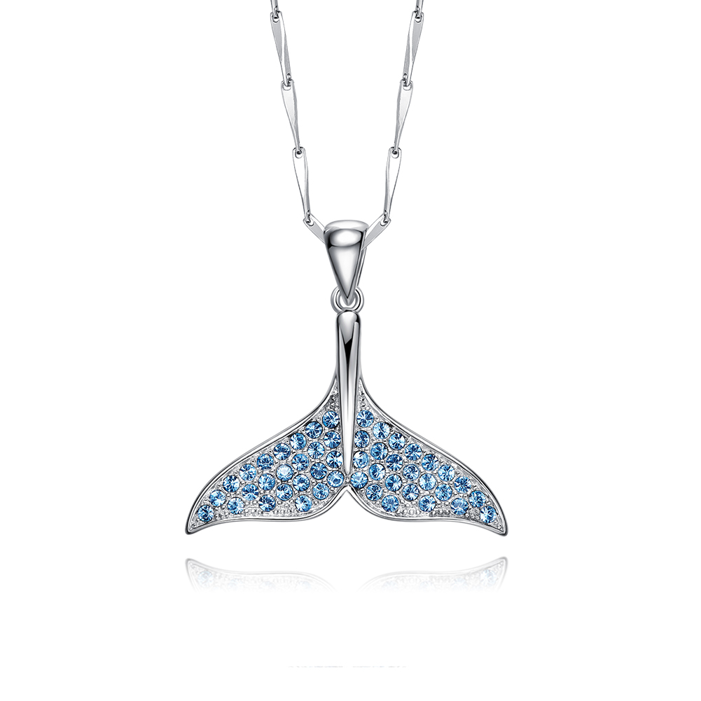 925 sterling silver whale tail Mermaid tail dolphin tail for happiness love mother's gift with Zircon