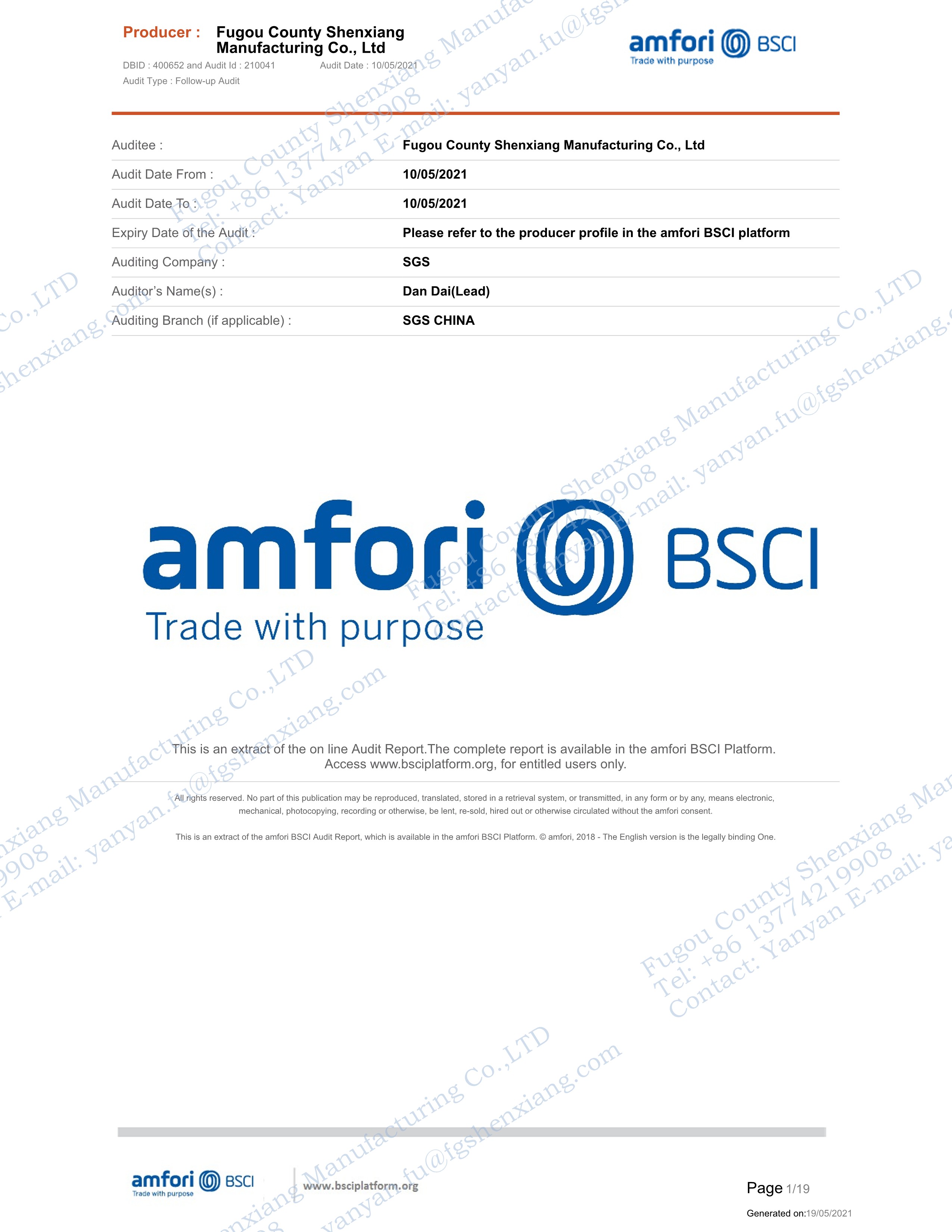 BSCI certificates - superior service good quality competitive price fashion apparel manufacturer of Shenxiang