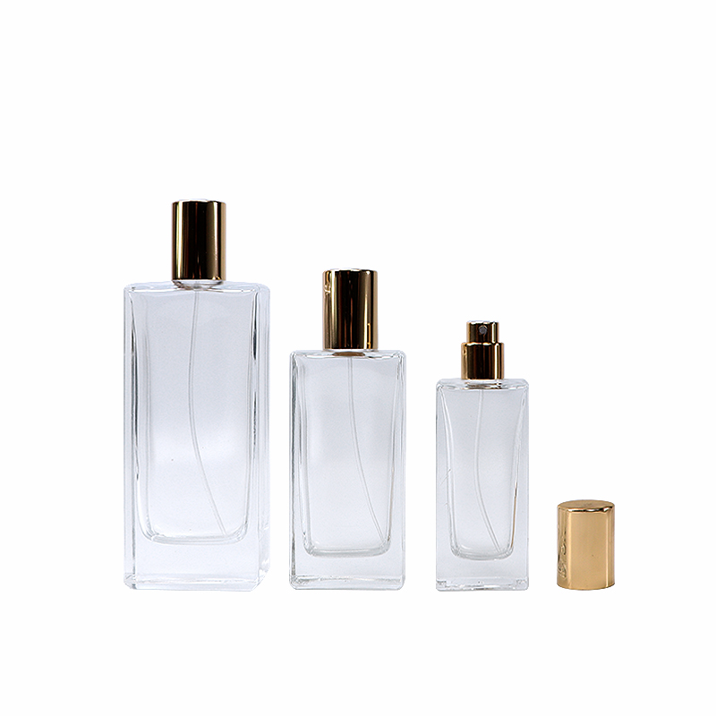 30ml 50ml 100ml clear empty square perfume glass bottle refillable crimp mouth sprayer