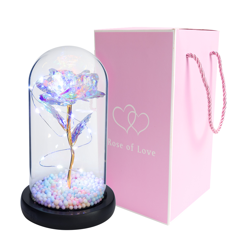 MACTING Enchanted Rose with LED Light, Artificial Rose Glass Dome for Women's Day, Mother's Day, Birthday