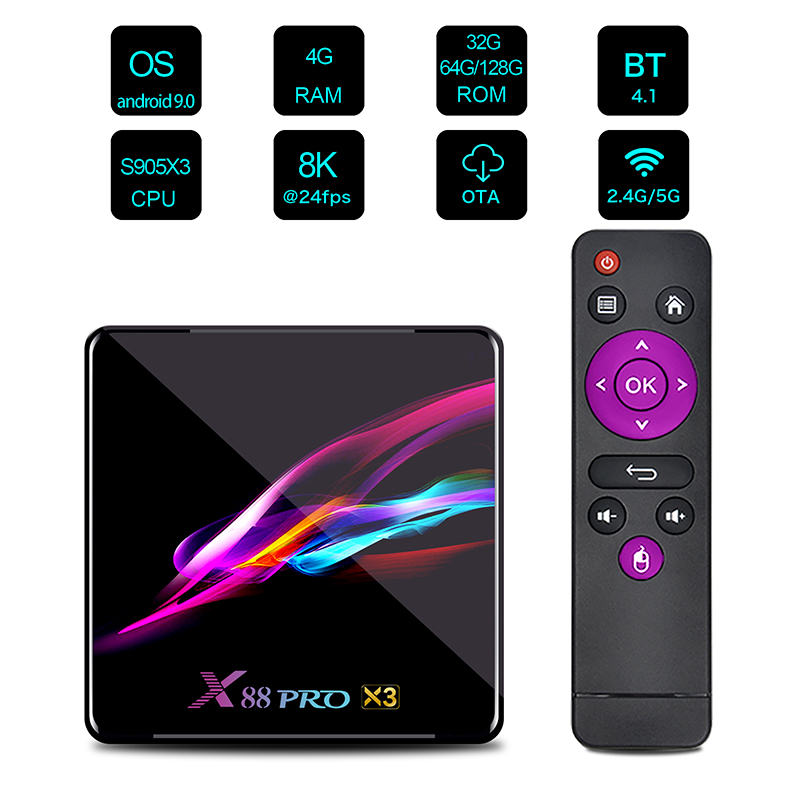 X88 PRO X3 S905X3 четырехъядерный android pc игровой плеер 4G Внутренняя память 64G 128G емкость smart android tv box 8K медиаплеер