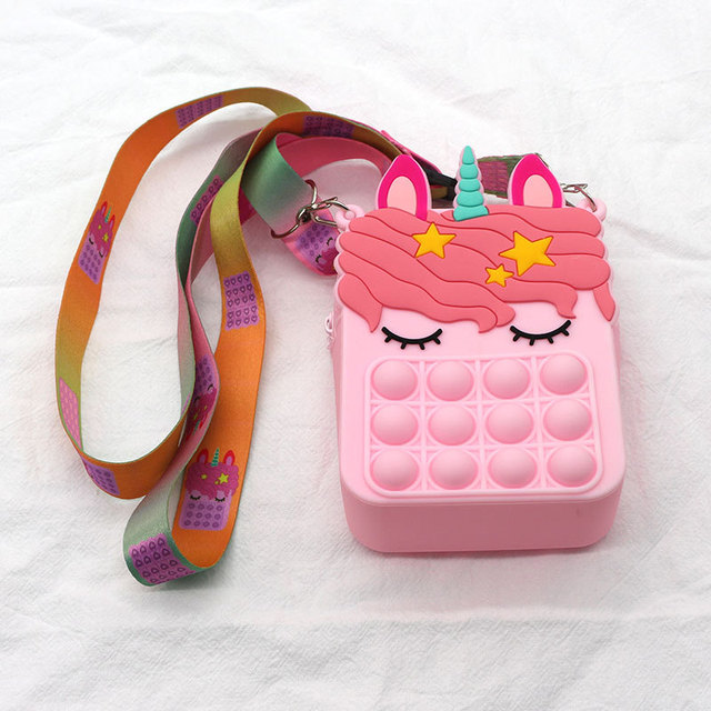 New Unicorn Simple Messenger Bag Fidget Kids Toys Push Bubble Antistress Children Toy Pop Keychain Wallet