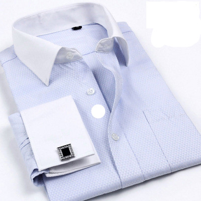 2021 Fashion French Cuff Dress Shirt Formal Long Sleeve Solid Color Striped Style Cufflinks Men shirts