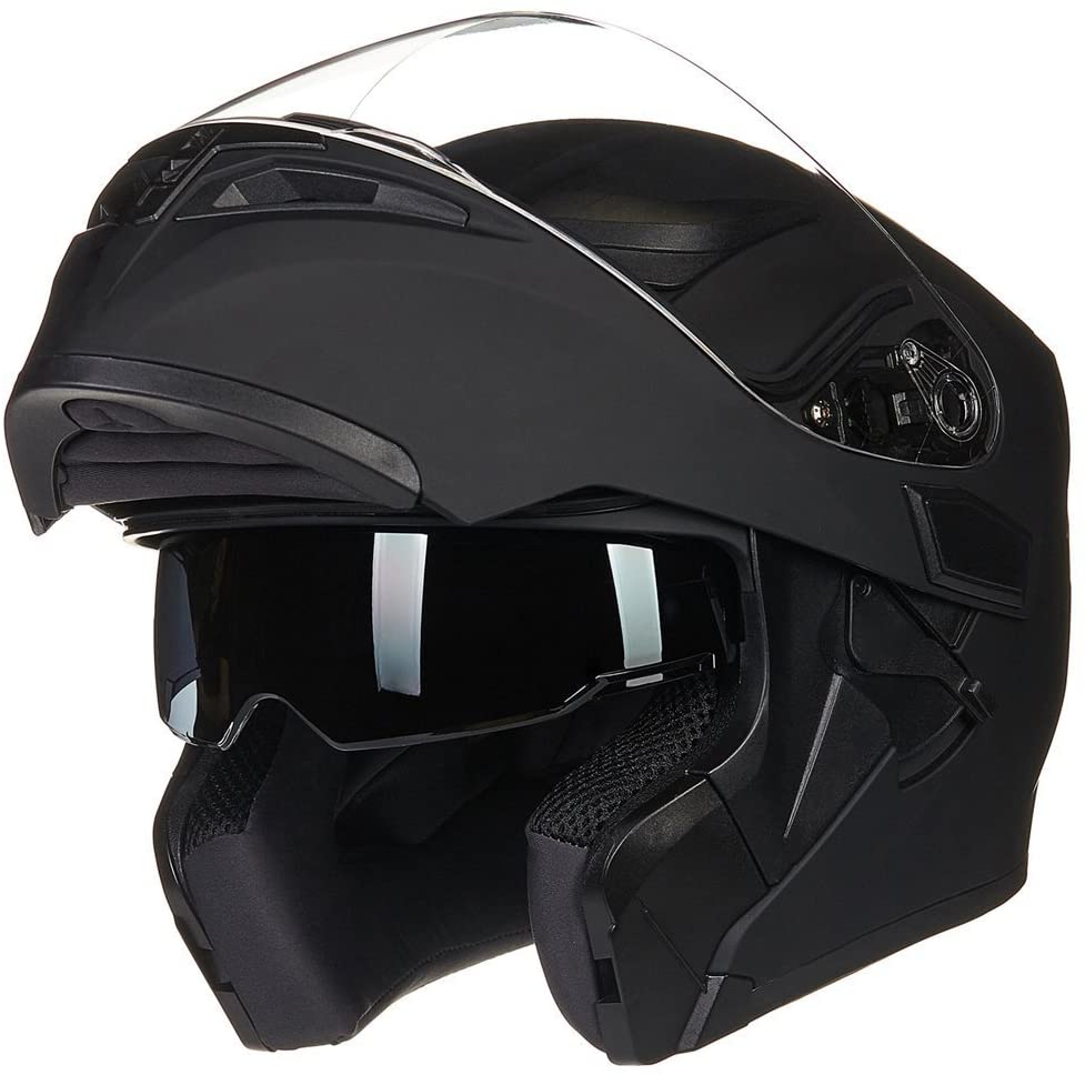 Motorcycle double modular full face helmet visor flip the DOT of 6 kinds of color (L, matte black)