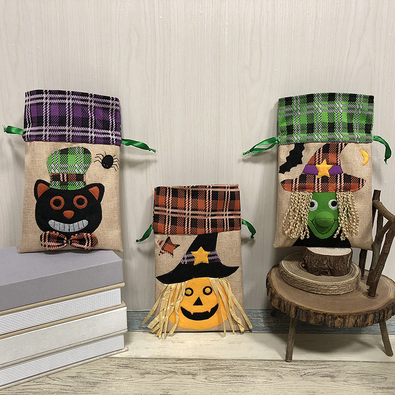 Premium cute 2021 ready ship halloween decoration kids treat decor fabric drawstring candy bag