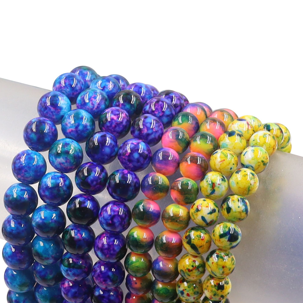 8mm 10mm Mixed Round Glass Picture Beads for Jewelry Making 10 Colors Stock For Sale Plated Technique